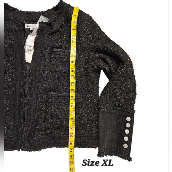 Nanette Lapore Cotton Tweed Jacket With Open Front In Black & Silver Sequins NWT - Picture 12 of 14